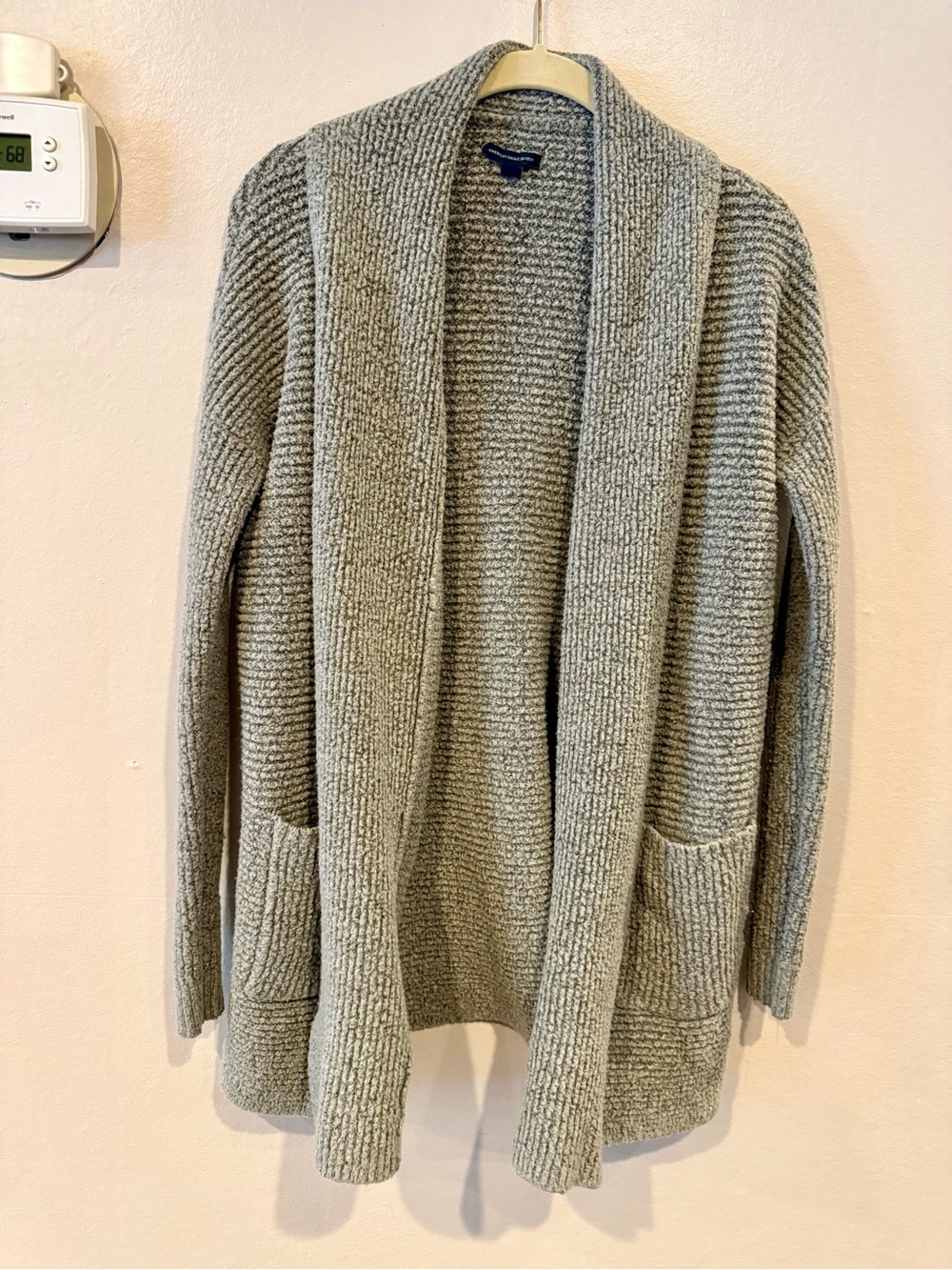 American Eagle Outfitters Gray Shawl Collar Open Cardigan